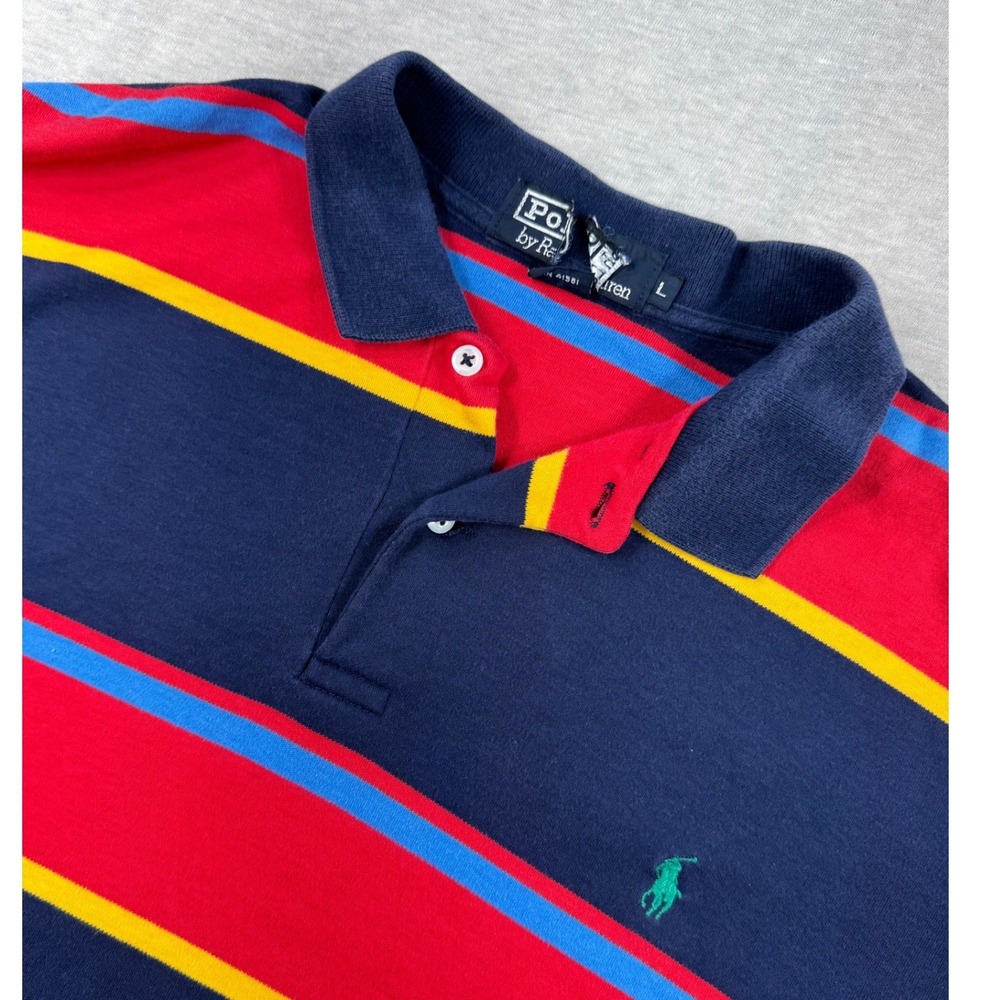 Polo Ralph Lauren Polo Shirt Mens Large Navy Red Striped Made in USA Vintage